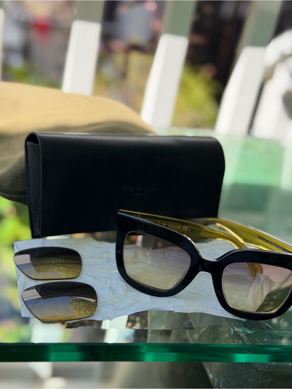 rag & bone Black Cat-Eye Sunglasses with Yellow Temples